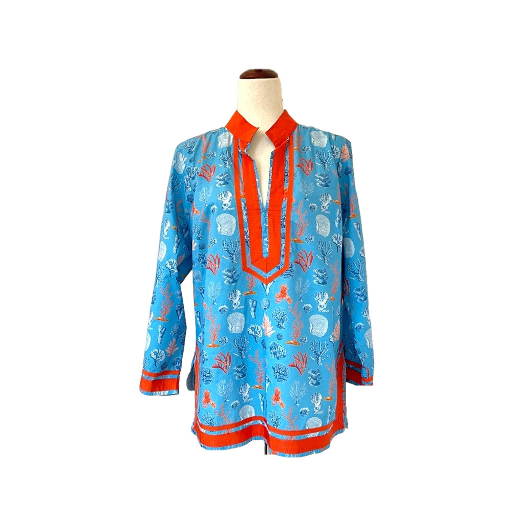 Blue and Orange Women's Tunic Top